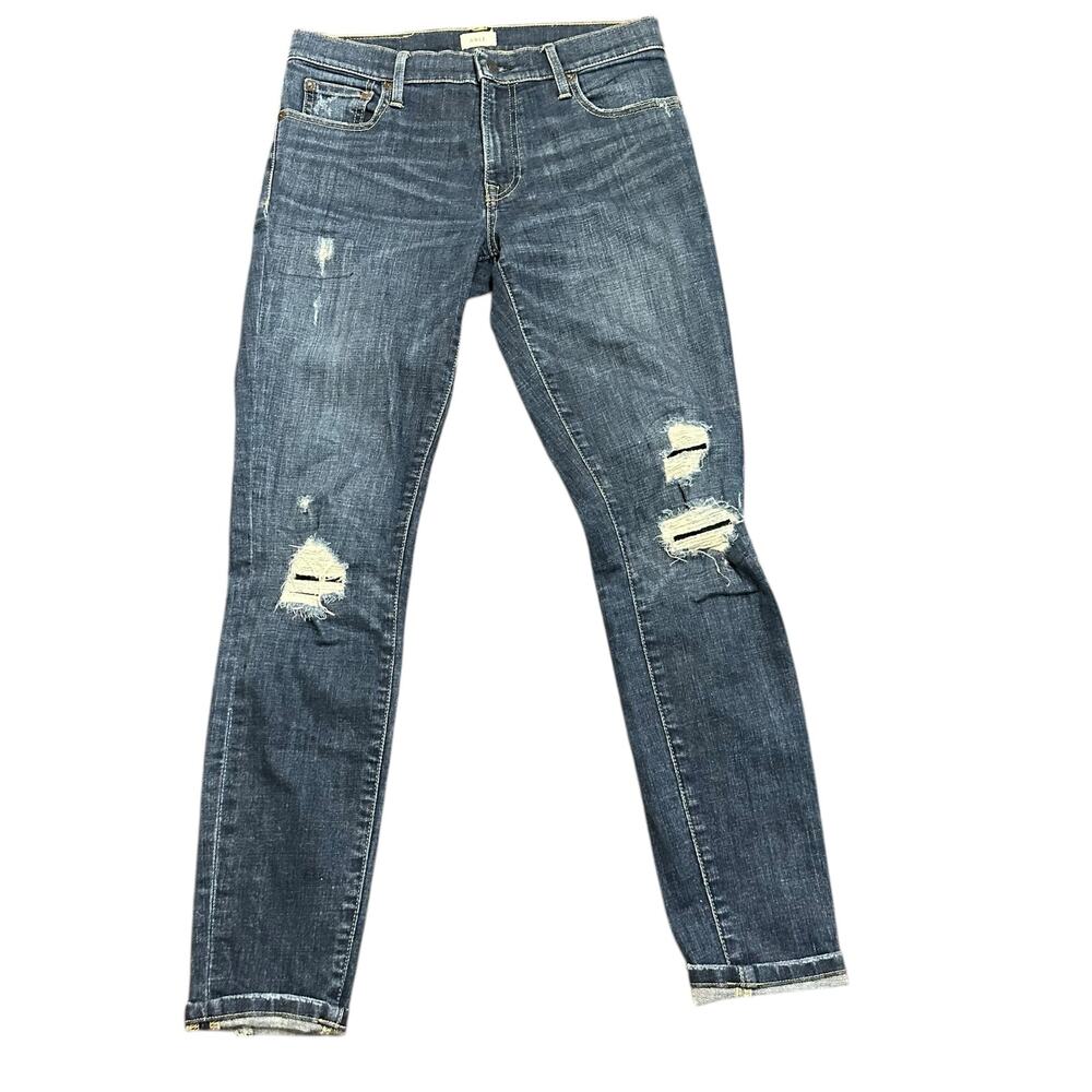 Able Womens jeans, distressed, the skinny, dark wash, whiskering, Size 27